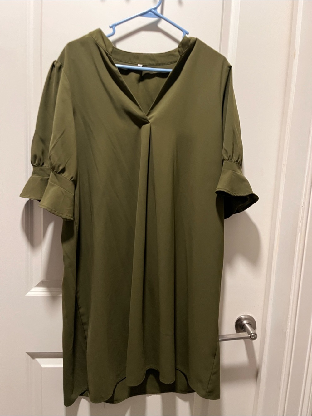 Olive V-Neck Midi Dress with Ruffle Sleeve XXL